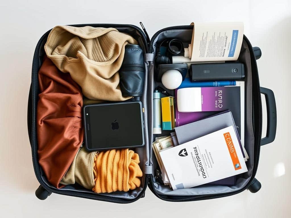 Organized carry-on bag packed for a stopover with essentials easily accessible