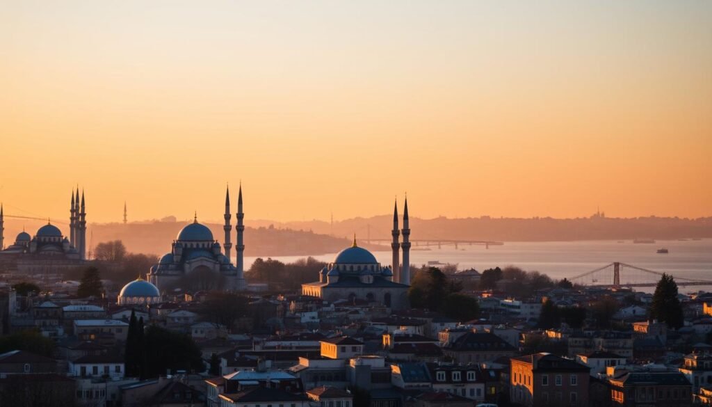 View of Istanbul skyline with Blue Mosque and Bosphorus during a stopover trip
