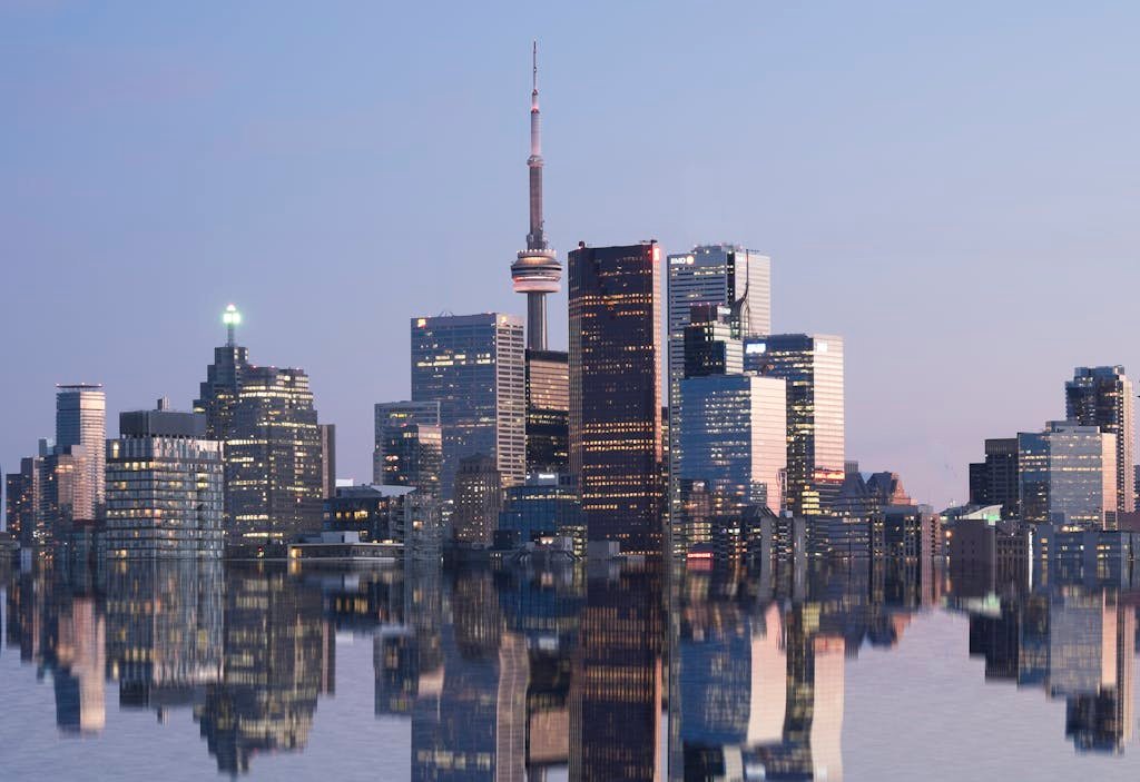 Toronto skyline with CN Tower at sunset