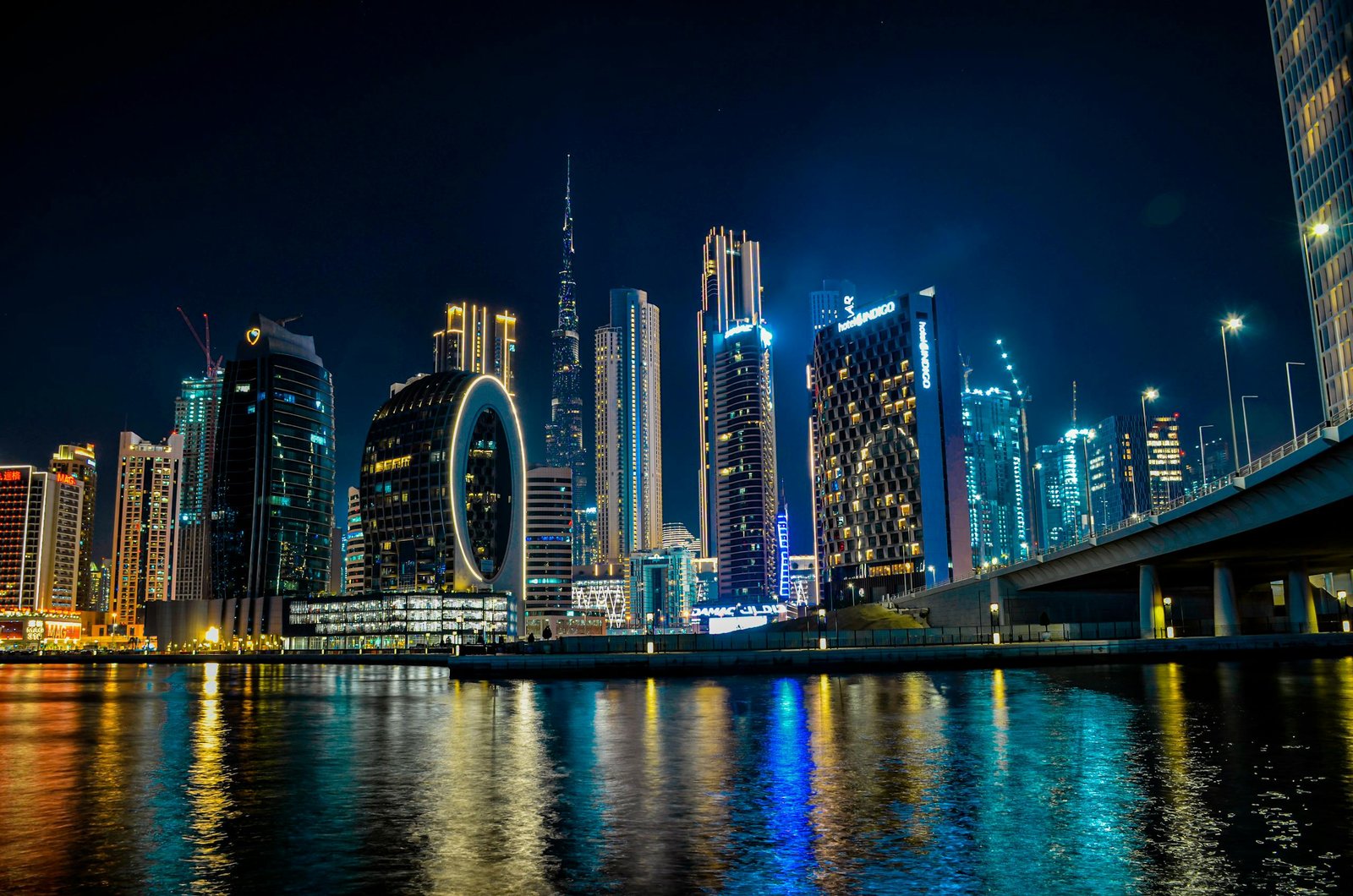 Dubai skyline with Burj Khalifa at night