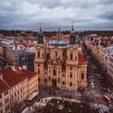 Stunning aerial view of Church of St. Nicholas in historical Prague. Perfect for travel and architecture enthusiasts.